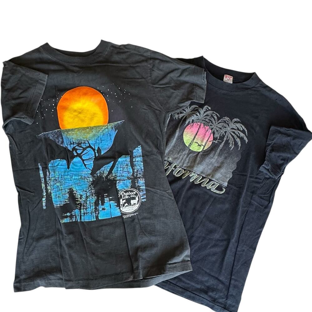 Mens T-Shirt Bundle Size Large Vintage Screen Print Palm Trees Outdoor Casual